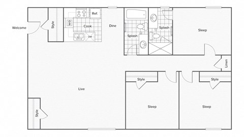 2 bed 2 bath floor plan at Venue at Carrollton, Carrollton